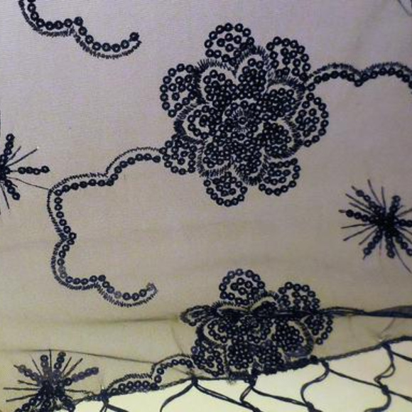 Shawl Sequin Lace Black Sheer Long Fringe NEW special occasion holiday scarf - Picture 5 of 6